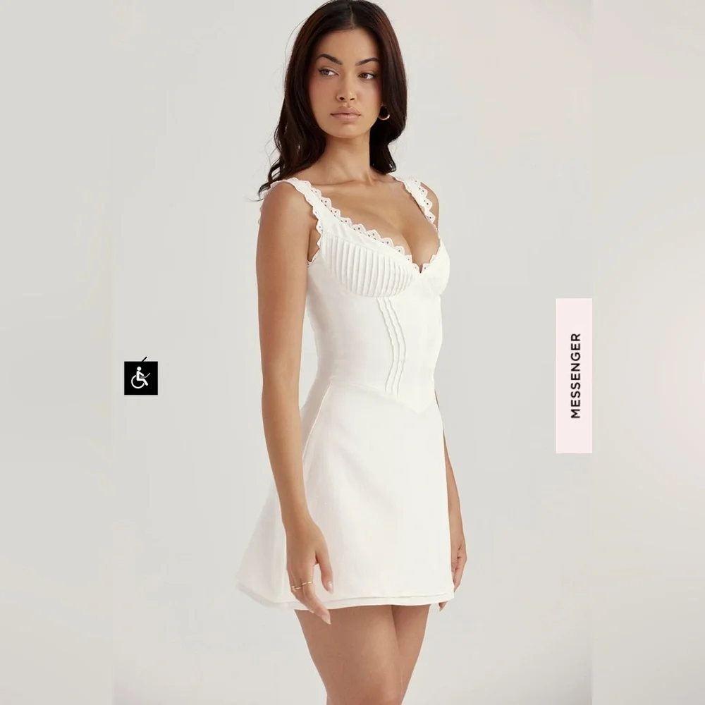 House Of CB White Tilly Pin Tuck Mini Dress feminine sexy girly fairy soft girl - Picture 4 of 16
